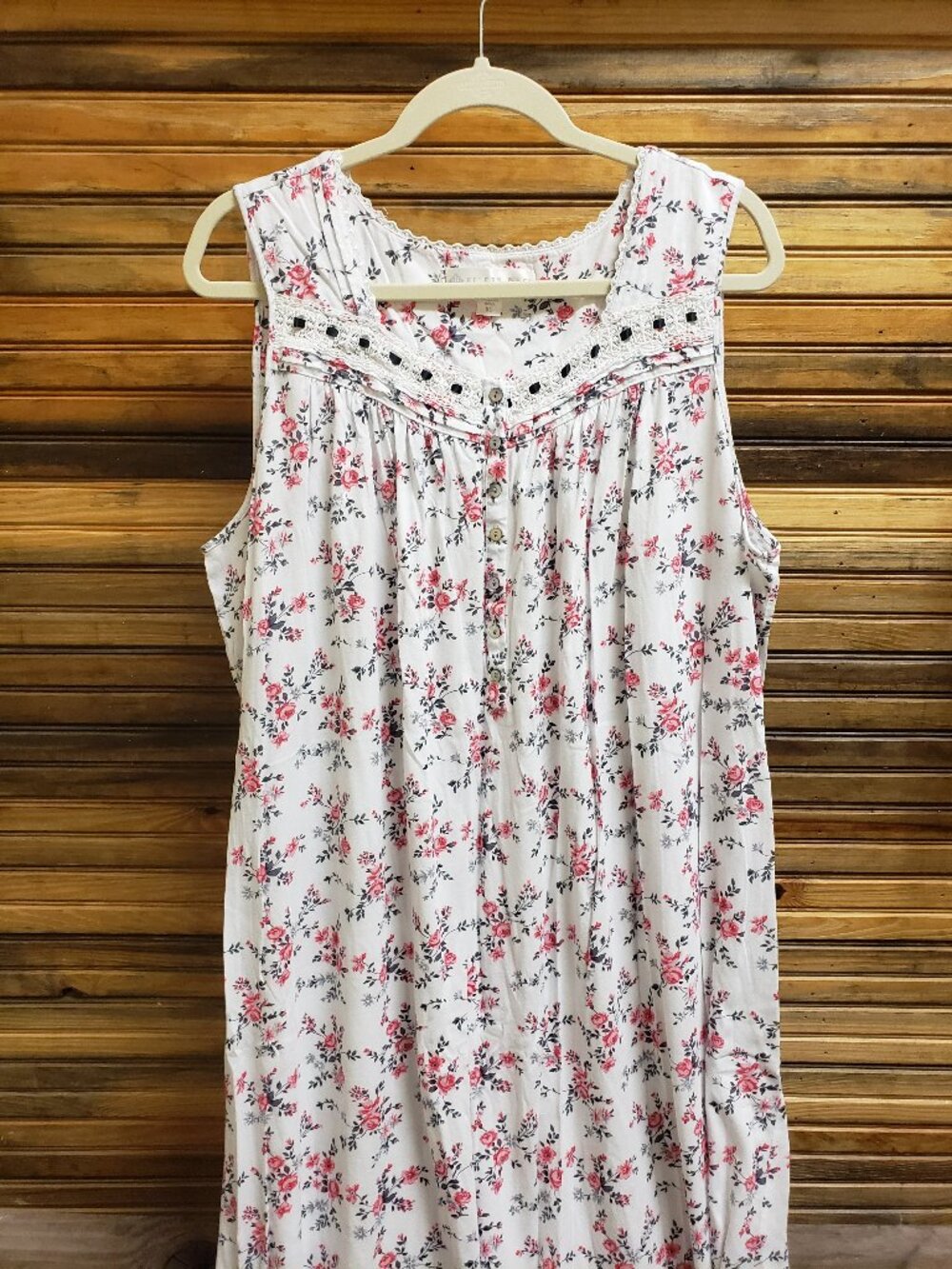 Eileen West Pink Floral Cotton Modal Jersey Nightgown Size XL Soft Knit Lace